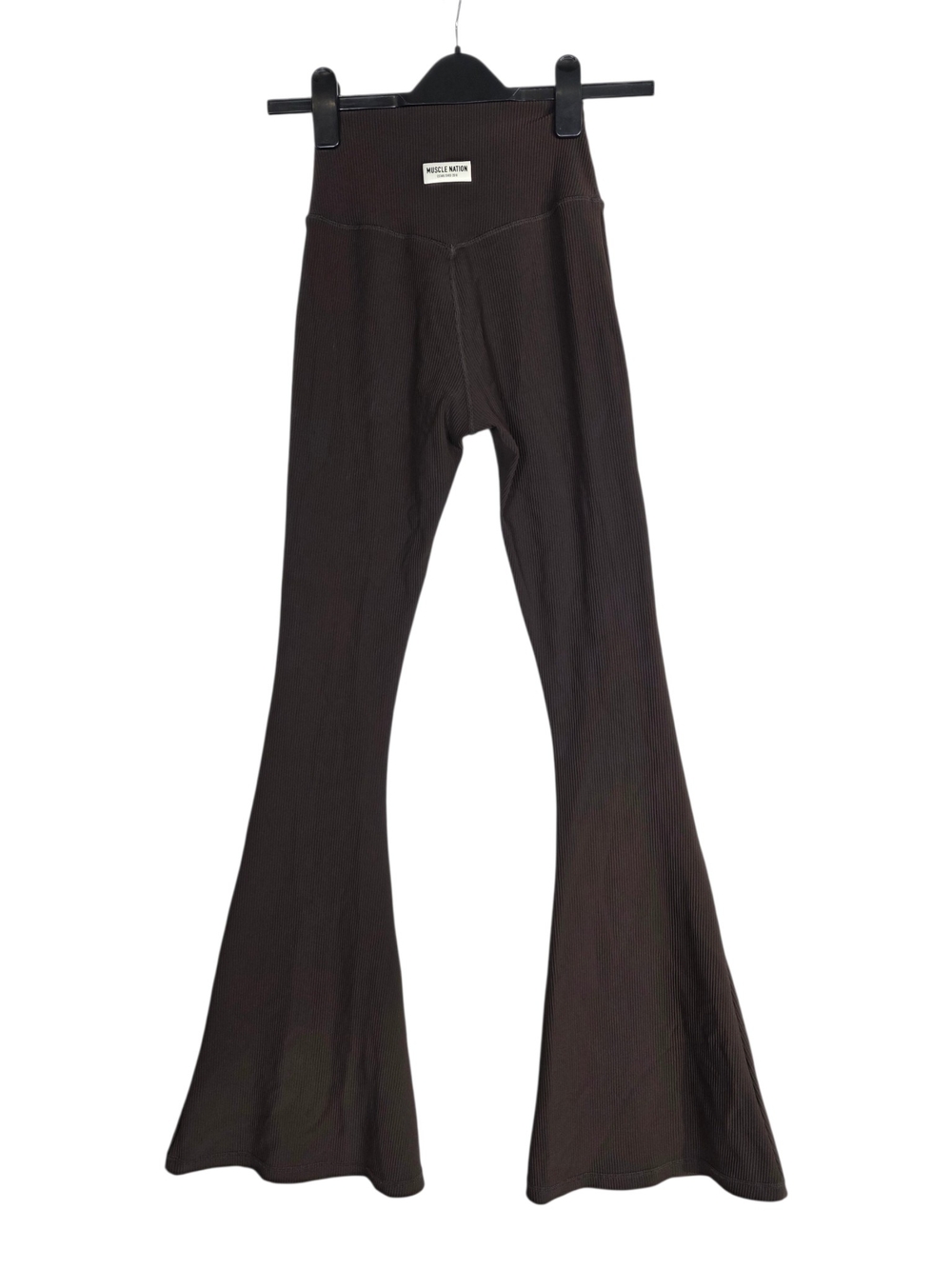 Muscle Nation RibbedKnit Flared Leggings in Dark Brown